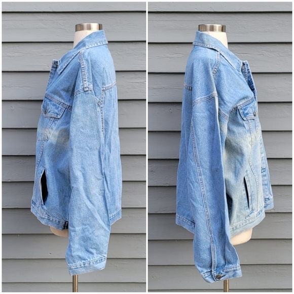 Vintage 90s y2k Blue Jean Cotton Denim Classic Distressed Faded Trucker Jacket - Picture 4 of 5